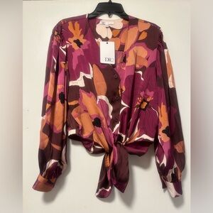 DR2 Tie Front Blouse in Red and Orange